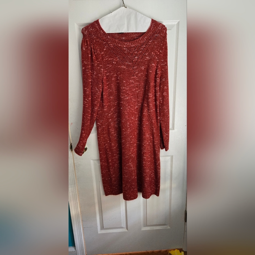 Talbots Puff Sleeve Sweater Dress Burnt Orange Size XL New Without Tag